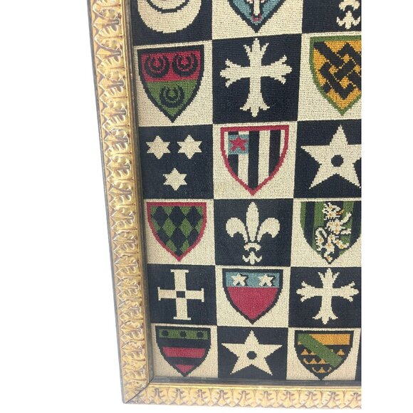 Medieval Shield Heraldry Needpoint Vintage Wall Hanging Framed - Picture 6 of 6